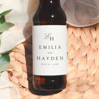 Simple Boho Minimalist Monogram Wedding Beer Bottle Label