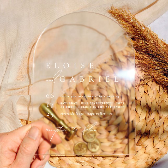 Simple Boho Modern Minimalist Arch Wedding Acrylic Invitations (Creator Uploaded)