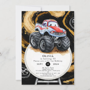 Simple Boho Monster Truck Birthday Invitation