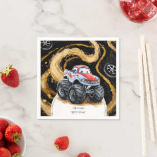 Simple Boho Monster Truck Birthday Napkin