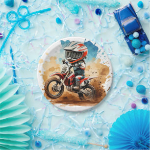 Simple Boho Motorcycle Birthday Paper Plate