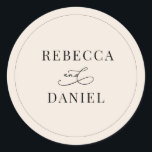 Simple Boho Neutral Blush Personalised Wedding Classic Round Sticker<br><div class="desc">Designed to coordinate with our Romantic Script wedding collection,  this customisable names Sticker,  features a calligraphy graphic ampersand,  paired with a classy serif font in black. Matching items available.</div>