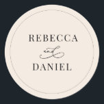 Simple Boho Neutral Blush Personalised Wedding Classic Round Sticker<br><div class="desc">Designed to coordinate with our Romantic Script wedding collection,  this customisable names Sticker,  features a calligraphy graphic ampersand,  paired with a classy serif font in black. Matching items available.</div>