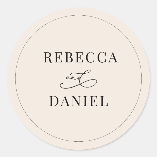 Simple Boho Neutral Blush Personalised Wedding Classic Round Sticker (Front)