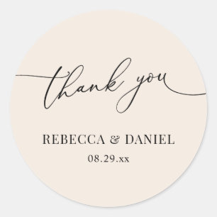 Simple Boho Neutral Blush Thank You Favours Classic Round Sticker