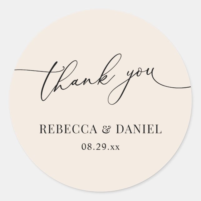 Simple Boho Neutral Blush Thank You Favours Classic Round Sticker (Front)