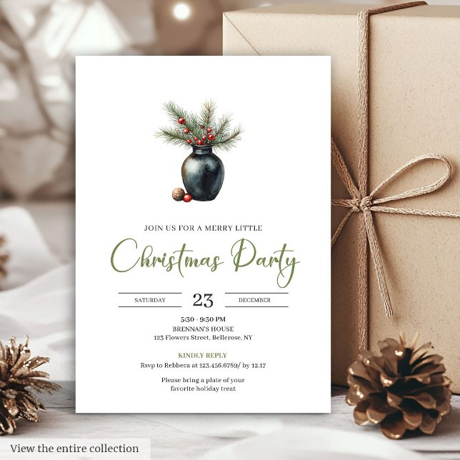 Simple Boho Neutral Botanical Rustic Christmas   Invitation (Simple Boho Neutral Botanical Rustic Christmas Party Card)