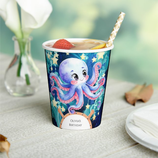 Simple Boho Octopus Birthday Paper Cups (Insitu)