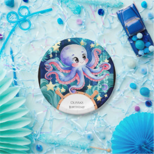 Simple Boho Octopus Birthday Paper Plate