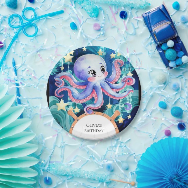 Simple Boho Octopus Birthday Paper Plate (Party)