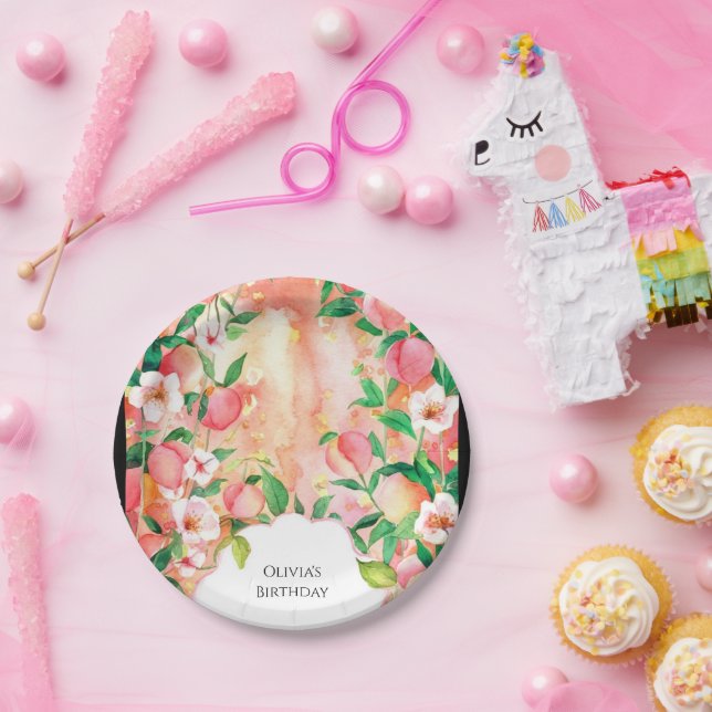 Simple Boho Peach Birthday Paper Plate (Party)
