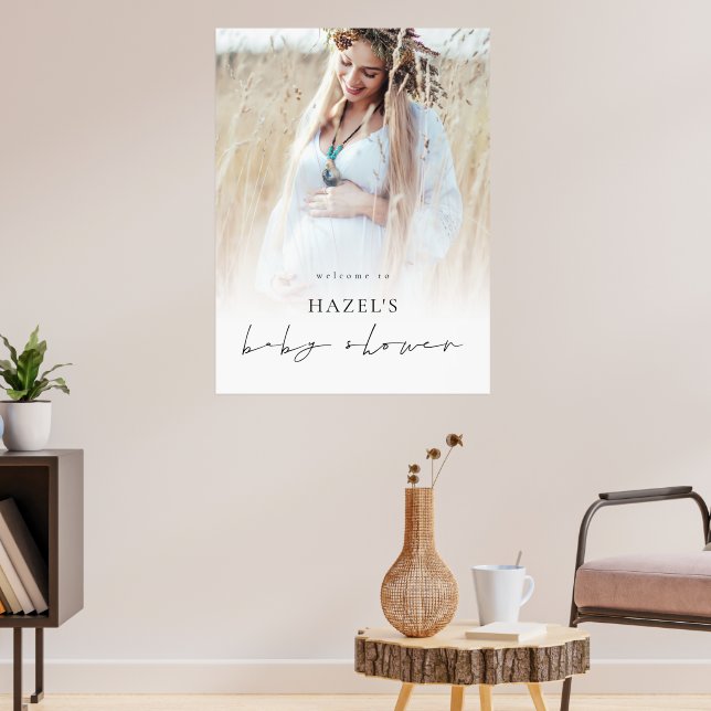 Simple Boho Photo Overlay Welcome to Baby Shower  Poster (Living Room 3)