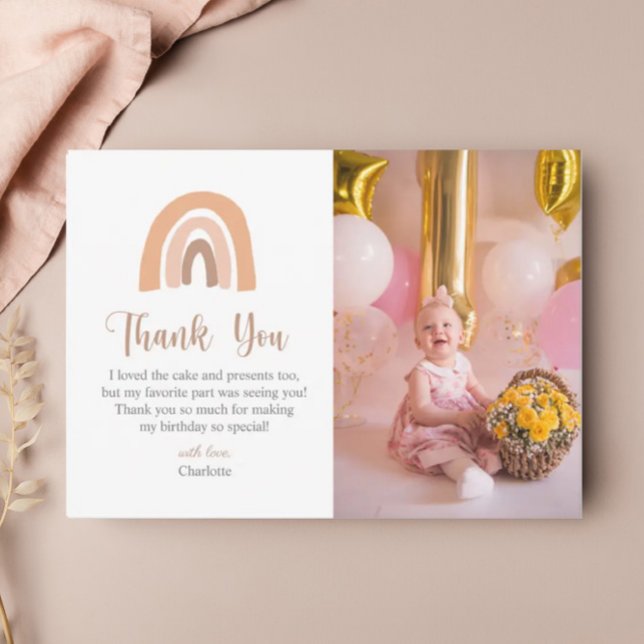 Simple Boho Rainbow Kids Birthday Thank You Card (Creator Uploaded)