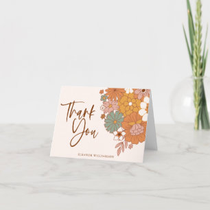 Simple Boho Retro Floral Bridal Shower Custom Name Thank You Card