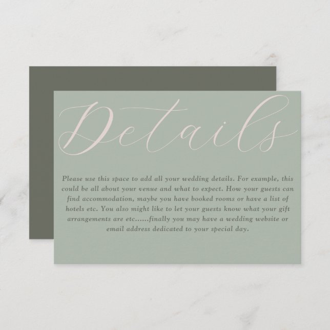 Simple Boho Sage Green Wedding Details  Enclosure Card (Front/Back)