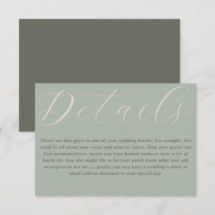 Simple Boho Sage Green Wedding Details Enclosure Card