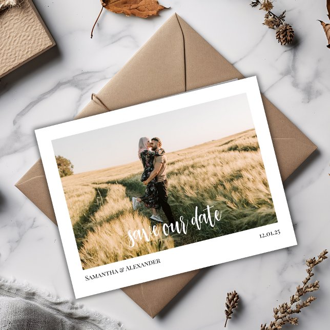 Simple Boho Save Our Date Photo Postcard  (Creator Uploaded)