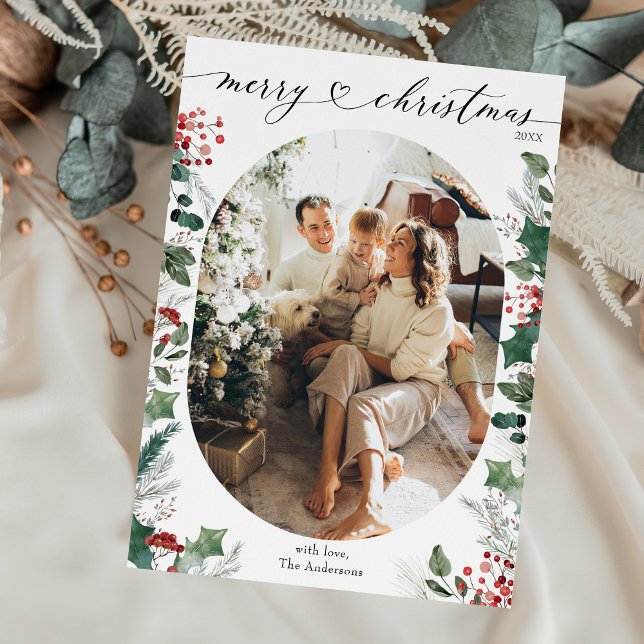 Simple Boho Single Photo Merry Christmas Card (Creator Uploaded)