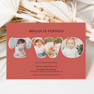 Simple boho terracotta 3 photos 2nd birthday invitation