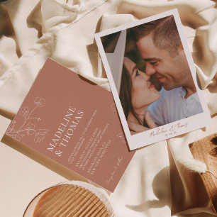 Simple Boho Terracotta Photo Wedding Invitation