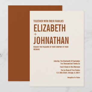 Simple Boho Terracotta Typography Wedding Invitati Invitation