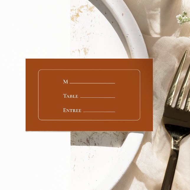 Simple Boho Terracotta Wedding Entree Choice Flat Place Card (Creator Uploaded)