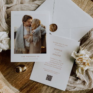 Simple Boho Text and Photo QR Code Wedding Invitation
