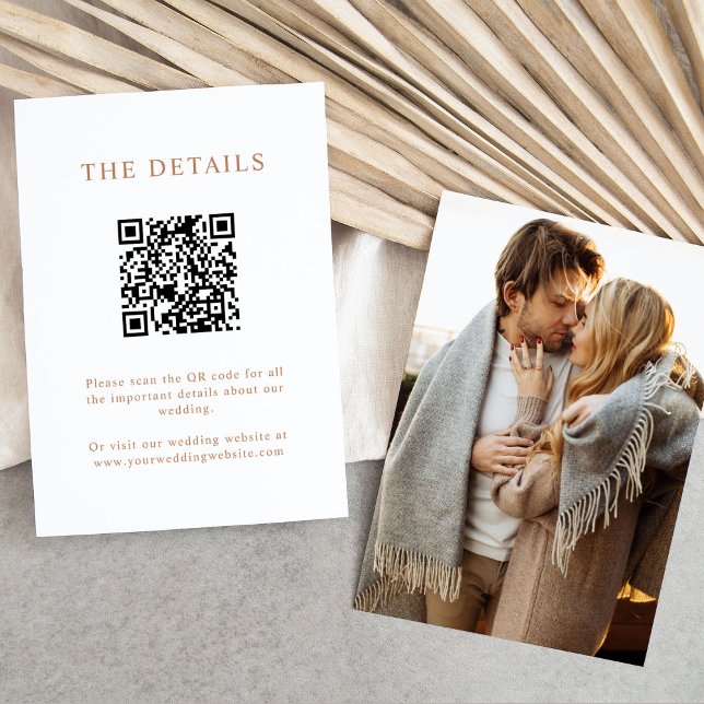 Simple Boho Text | Photo Wedding Details QR Code Enclosure Card (Creator Uploaded)