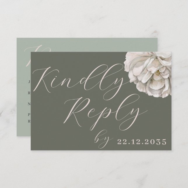 Simple Boho Tropical Sage Green Floral RSVP (Front/Back)