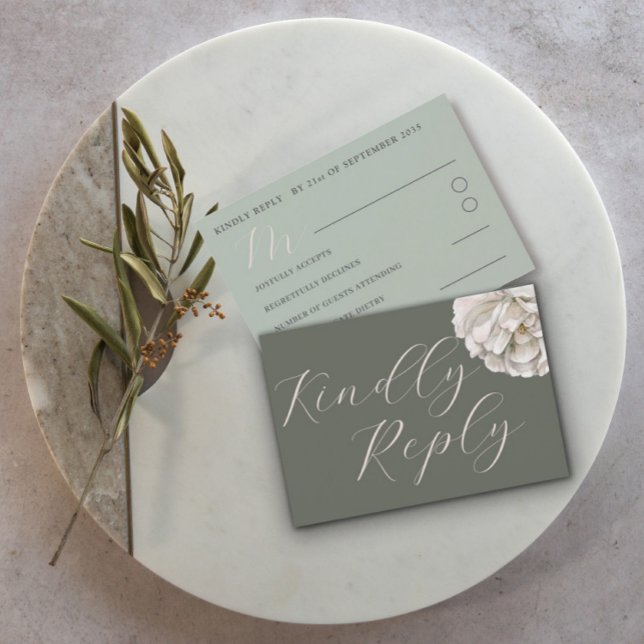 Simple Boho Tropical Sage Green Floral RSVP Card (Creator Uploaded)