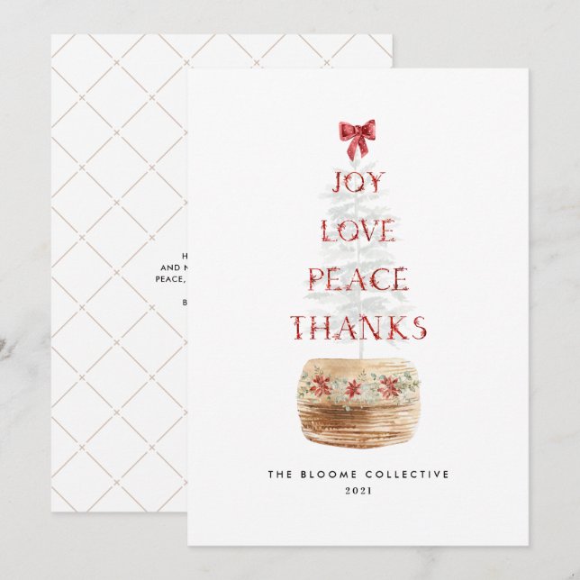 Simple Boho Typography Christmas Tree Corporate Holiday Card (Front/Back)