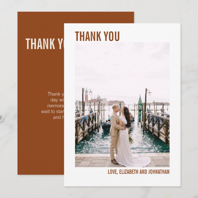 Simple Boho Typography Wedding Thank You Photo Card (Front/Back)
