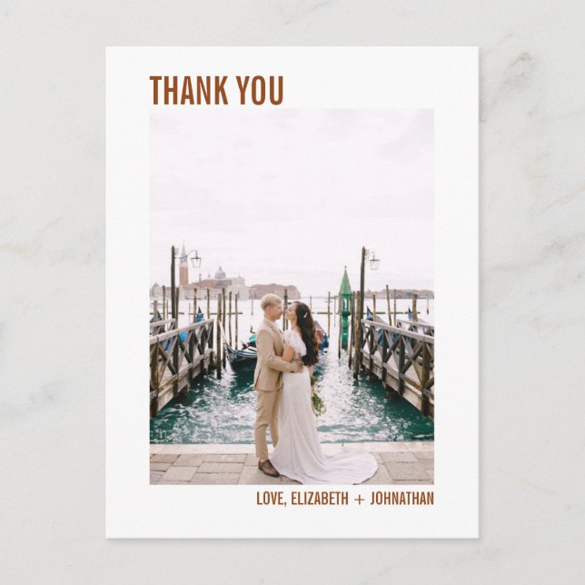 Simple Boho Typography Wedding Thank You Photo Postcard (Front)