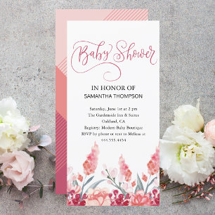 Simple Boho Watercolor Girl Baby Shower Invitation