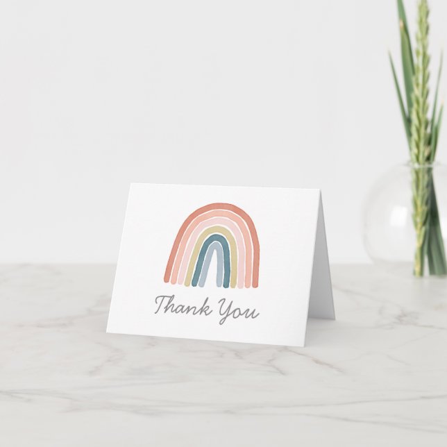 Simple Boho Watercolor Rainbow  Thank You Card (Front)