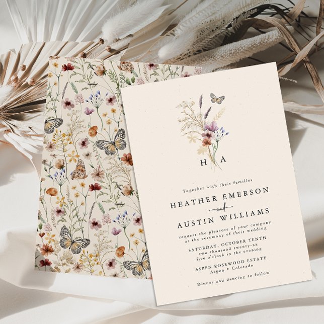 Simple Boho Wedding Invitation (Tan Boho Wildflower Wedding Invitation and Gifts Collection by Painted Paperie
)