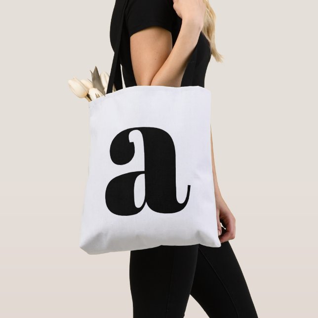 Simple Boho White Bold Retro Monogram Initial Tote Bag (Close Up)