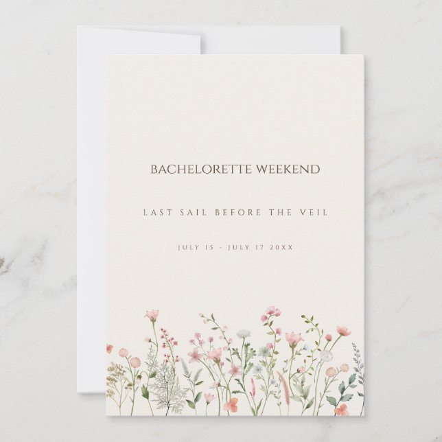 Simple Boho Wildflower Bachelorette Weekend Card (Front)