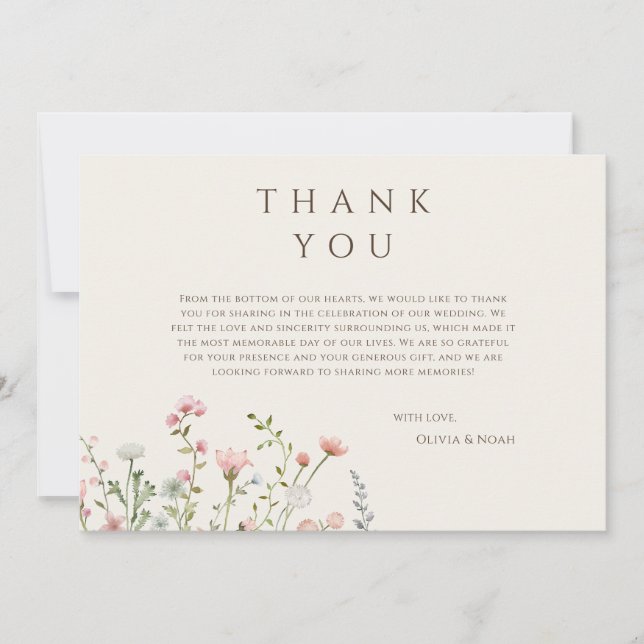 Simple Boho Wildflower Beige Thank You Card  (Front)