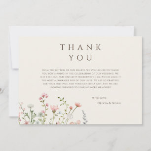 Simple Boho Wildflower Beige Thank You Card 