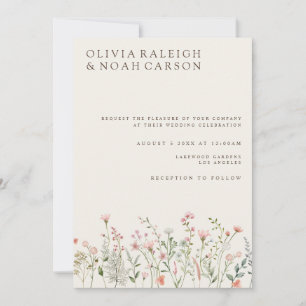 Simple Boho Wildflower Beige Wedding Invitation