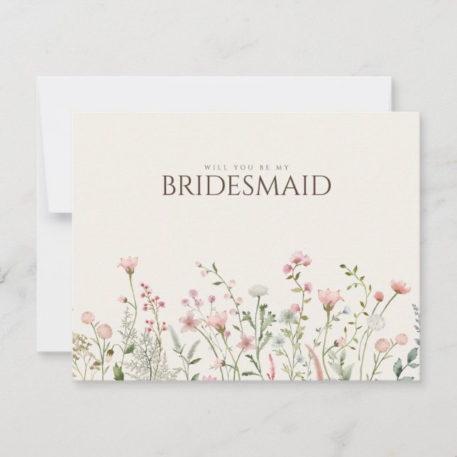 Simple Boho Wildflower Bridesmaid Proposal Card (Front)