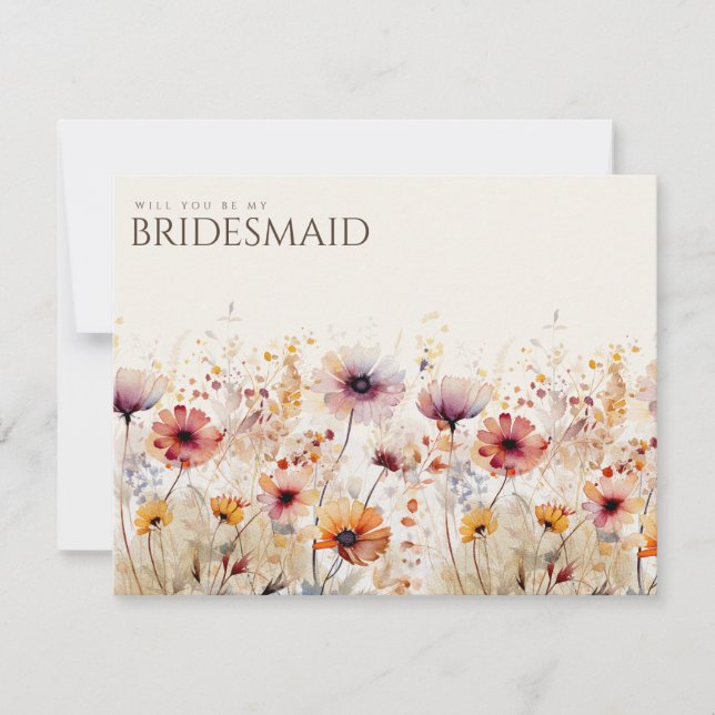 Simple Boho Wildflower Bridesmaid Proposal Card (Front)