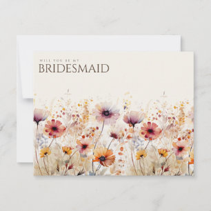 Simple Boho Wildflower Bridesmaid Proposal Card