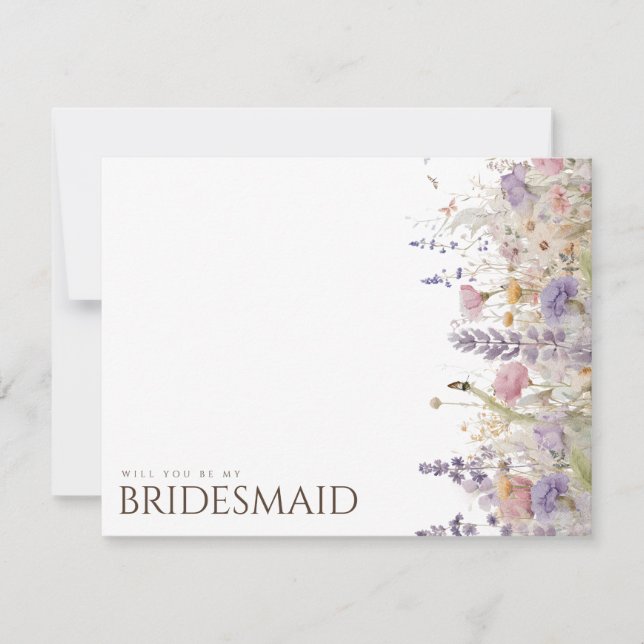 Simple Boho Wildflower Bridesmaid Proposal Card (Front)