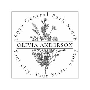 Simple Boho Wildflower Custom Name Return Address Self-inking Stamp