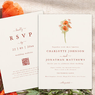 Simple Boho Wildflower Fall Wedding Invitation