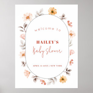 Simple Boho Wildflower Frame Welcome Baby Shower Poster