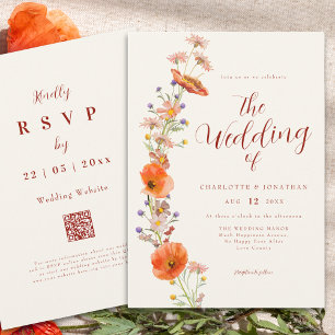 Simple Boho Wildflower QR Code Invitation