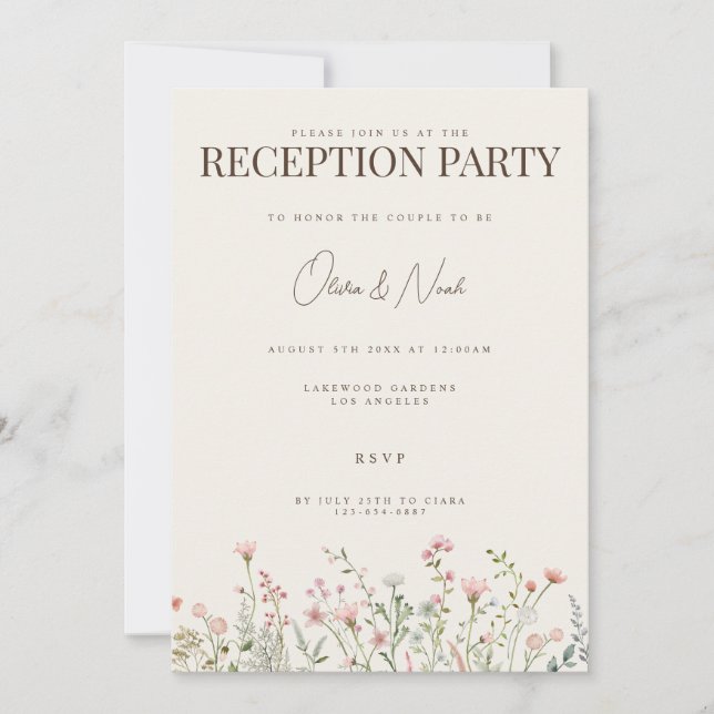 Simple Boho Wildflower Reception Invitation Card (Front)